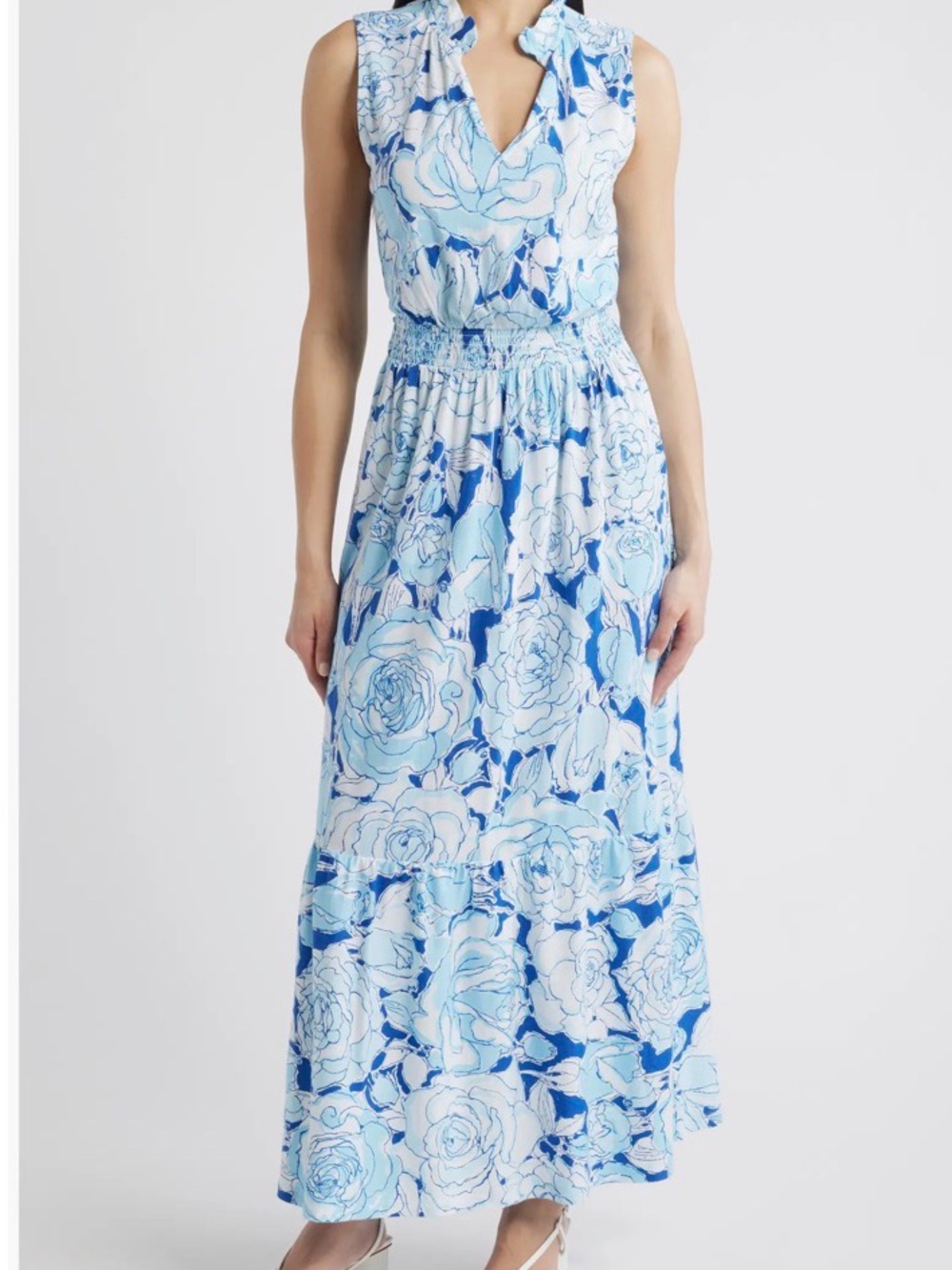 New!Lilly Pulitzer - Gorgeous Sleeveless Blue Floral V-Neck Maxi Dress